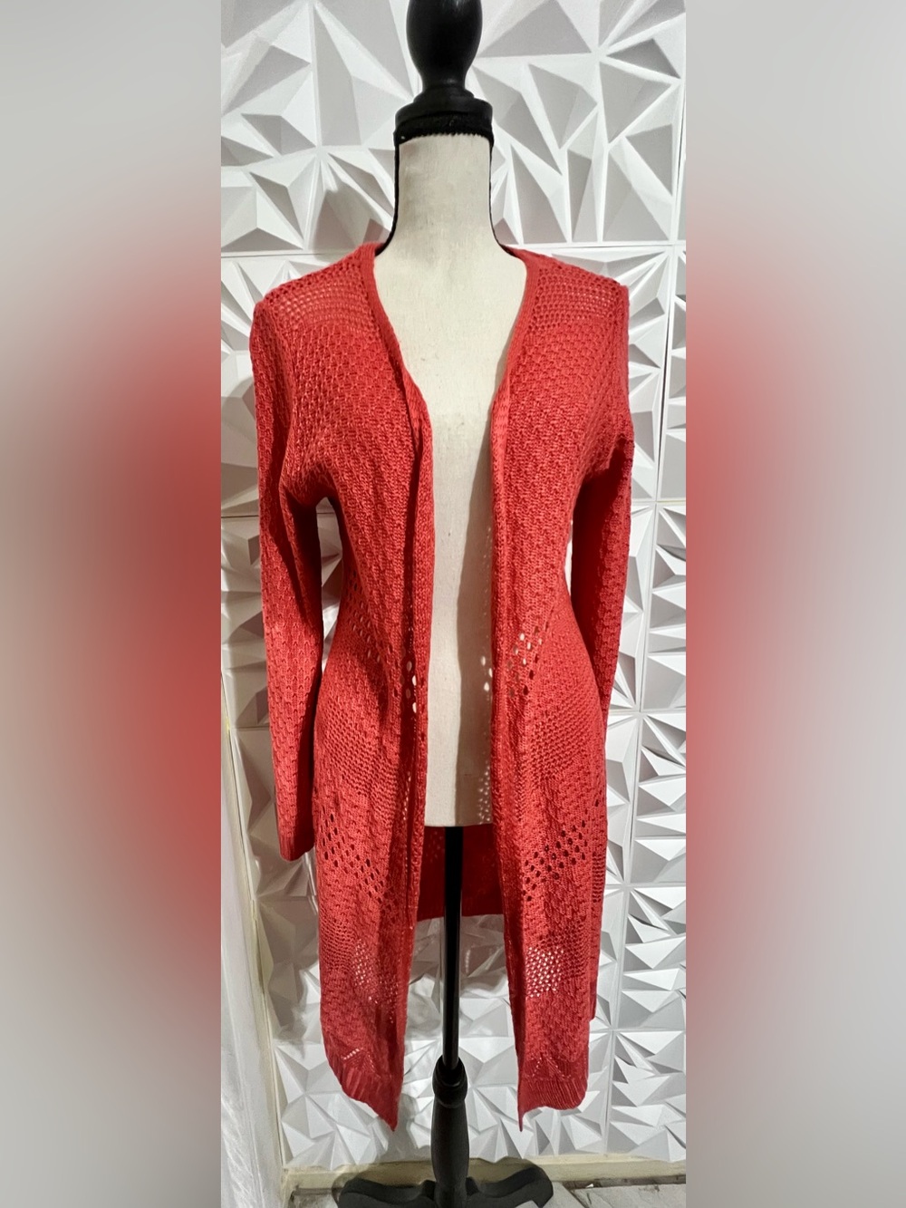 Closet Clean Out : 99 Jane Street Coral Open Knit Long Duster Cardigan -Small